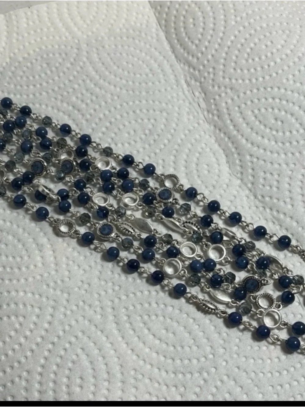 Nine West Vintage America Blue Bead and Silver Multi-Strand Necklace
